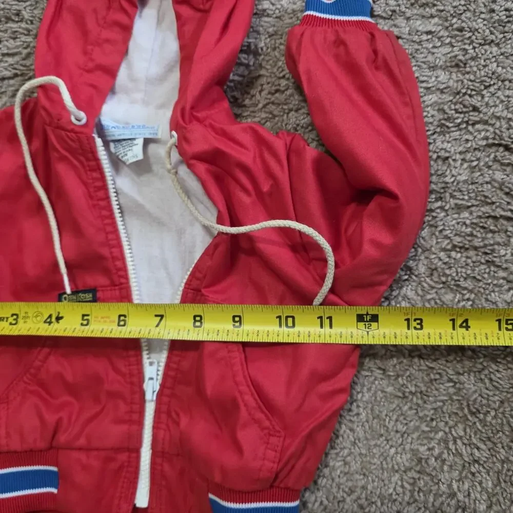 Vintage OshKosh Bgosh Windbreaker Jacket 18M Months Red Blue Full Zip Hooded 90s